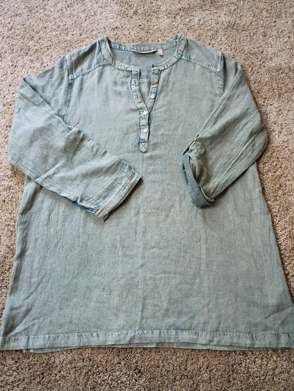 Soft Surroundings Roll Sleeves Flax Viscose Cotton Blend Top